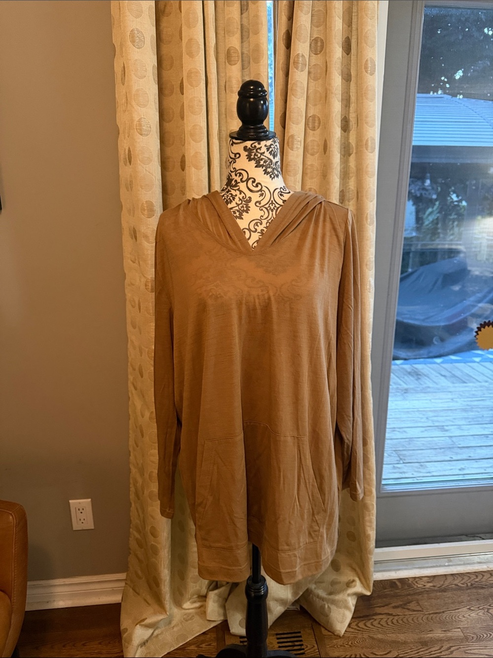 Casual V-Neck Hooded Tunic - Brown